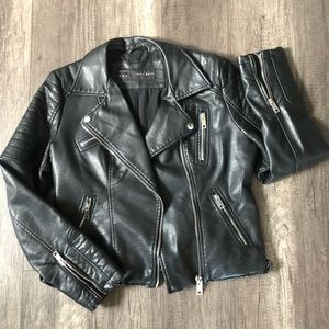 ZARA Faux Leather Moto Jacket. Black, Size XL
